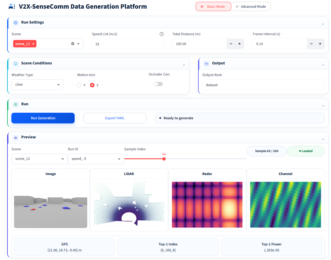 V2X-SenseComm interactive web interface for dataset generation